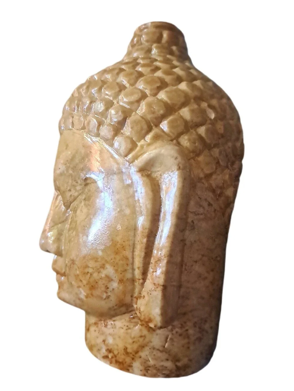 Vintage Hand Carved Buddha Head Statue Natural Stone Zen Spiritual Decor